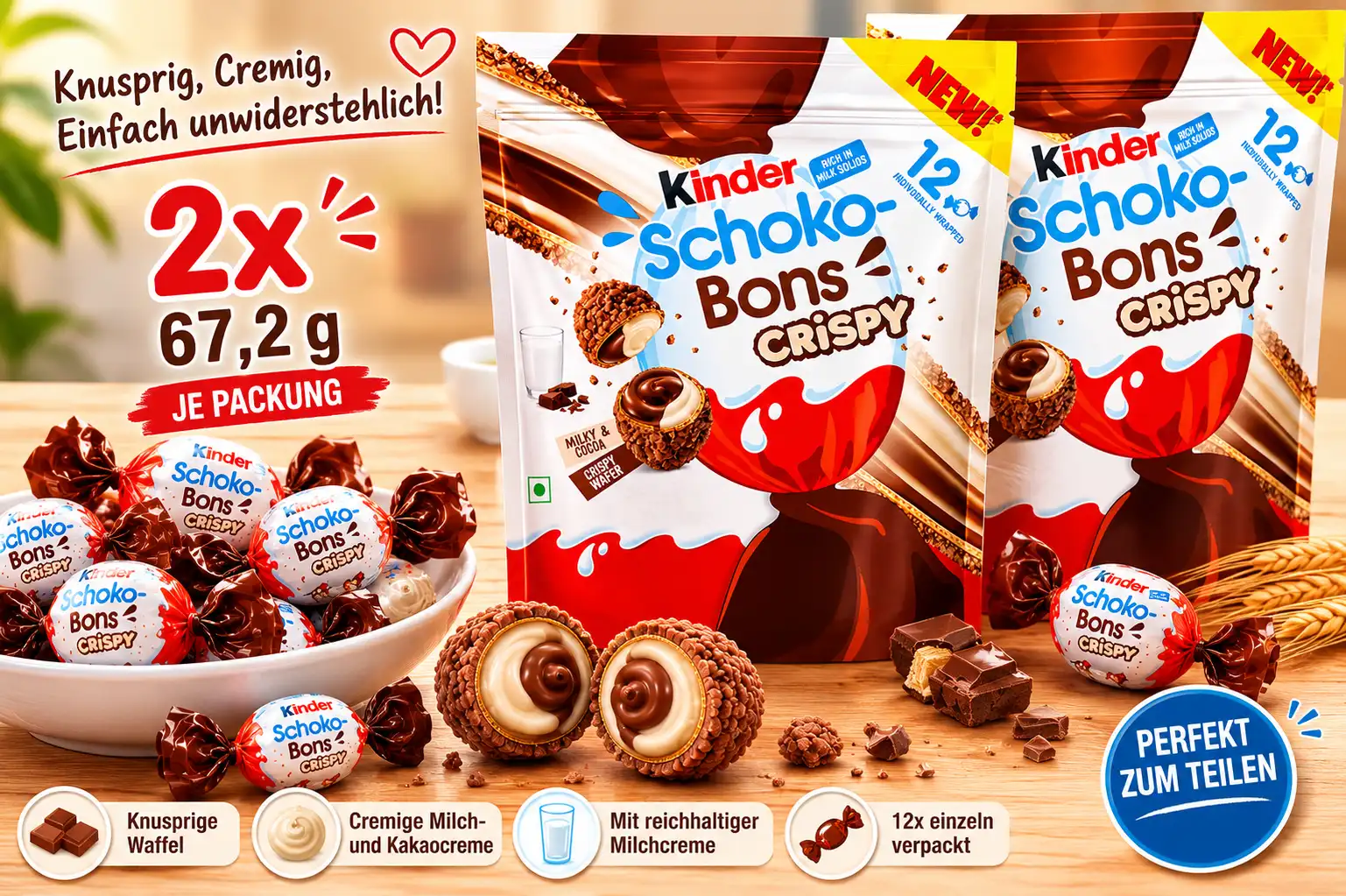 Kinder Schoko-Bons Crispy – 2 × 67,2 g
