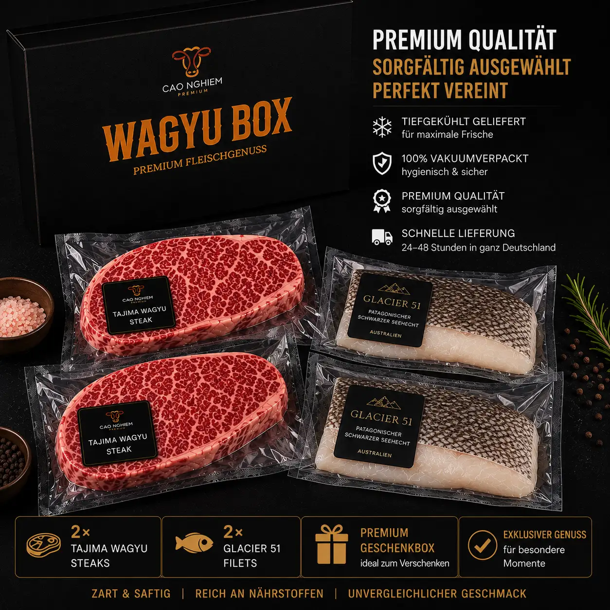 W1A Geschenk-Set – Wagyu & Schneefisch (AUS)